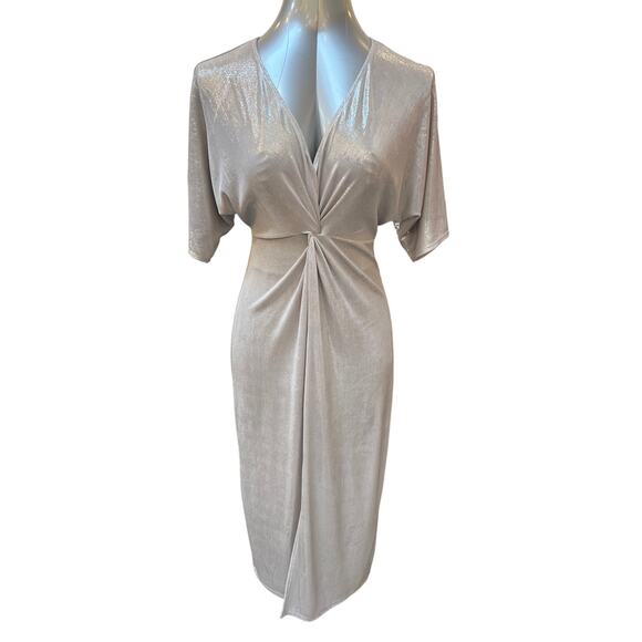 FLAWED Marina Metallic Twist Front Midi Dress Women's Size Small Silver - Picture 1 of 5